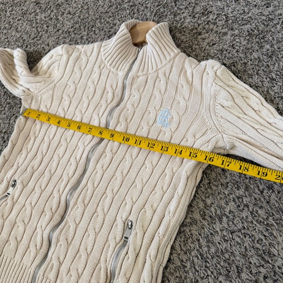 Lauren Ralph Lauren Tan Cable Knit Full Zip Mock Neck Cotton Sweater Small - Picture 5 of 6